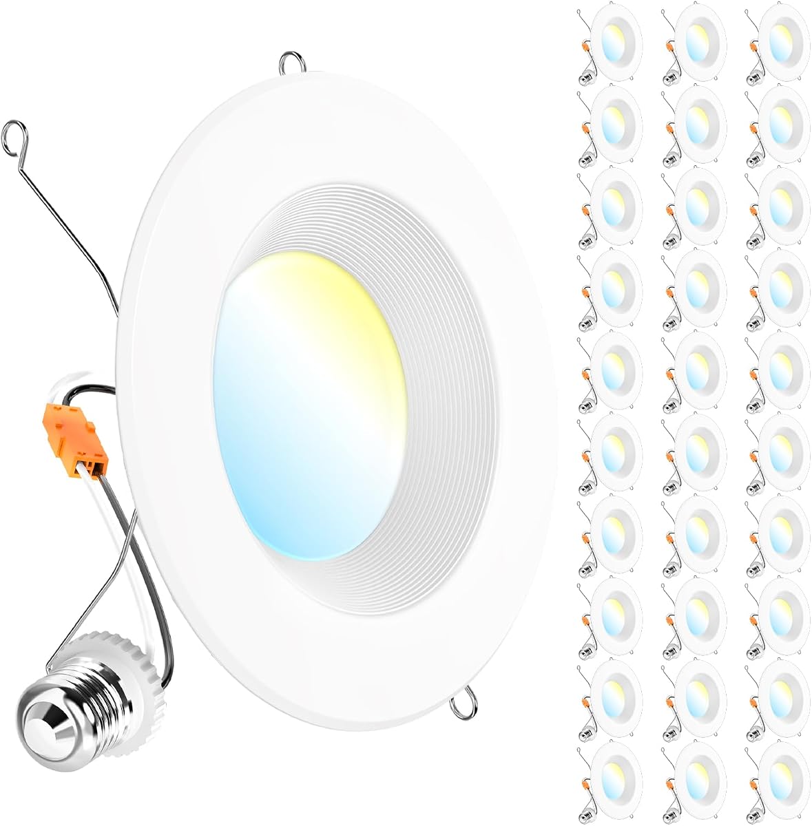 Sunco 30 Pack 6 Inch Retrofit LED Recessed Lights, 5CCT, 13W=75W, Dimmable | 1050LM, Selectable CCT 2700K/3000K/3500K/4000K/5000K, Baffle Trim, LED Retrofit Downlight Recessed Can Lights for Ceiling