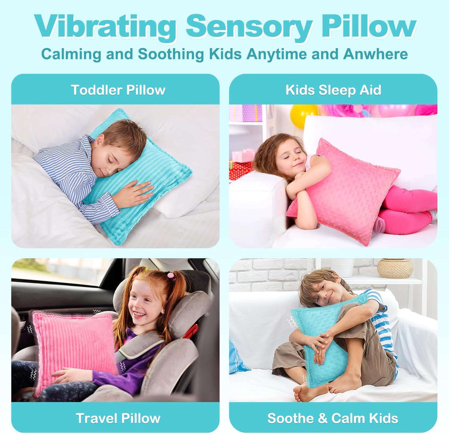 Subao 12" Vibrating Sensory Pillow and 14" Light Up Twinkle Star Plush Toys,Sensory Toys for Kids with Autism,Autism Sensory Products,Birthday Xmas Easter Gifts for Boys Age 3 4 5 6 7 8 9 Blue