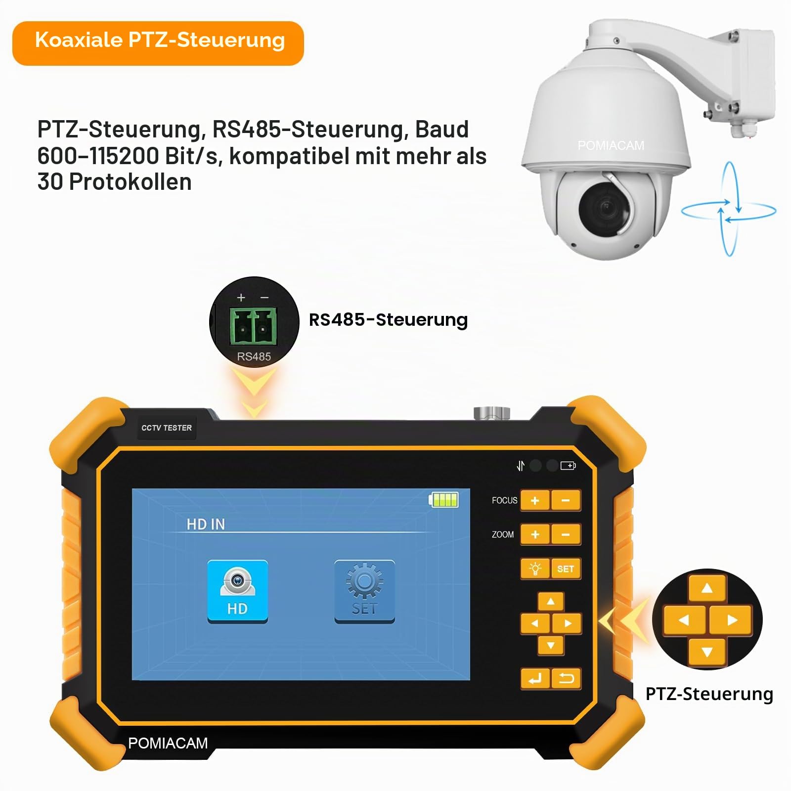 CCTV-Tester-Monitor HD-2900, 4,3-Zoll-TFT-LCD-Bildschirm, 4K, 8 MP, CVI, TVI, AHD, CVBS, analoges Video, Auto-HD-Koaxialkameratester, eingebauter 4000-mAh-Akku, DC12V-Ausgangsleistung