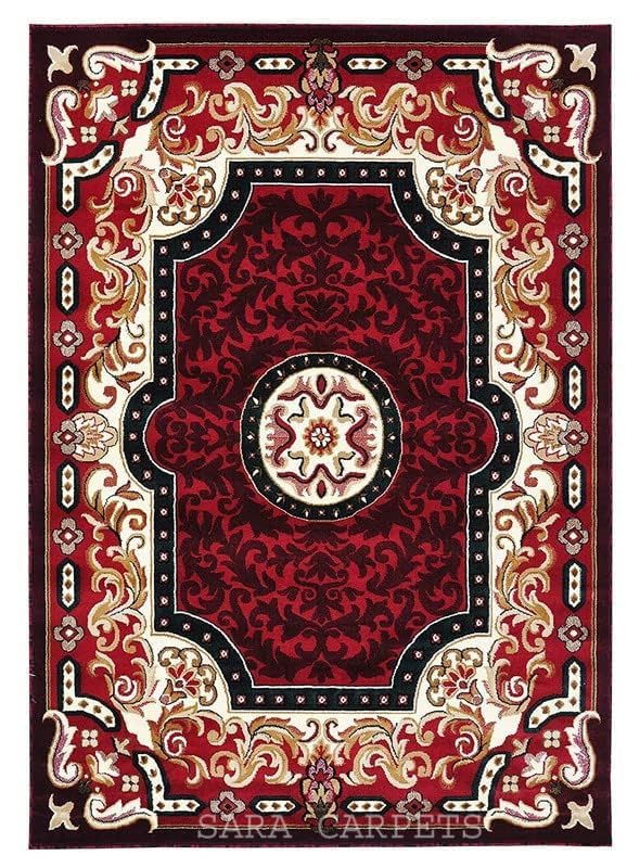 Image of Soft Thick Geometric Acrylic Washable Anti Skid Carpet. for Living Room Bedroom. Hall Size 8 x 11 feet (150X210 Cm) RED D27