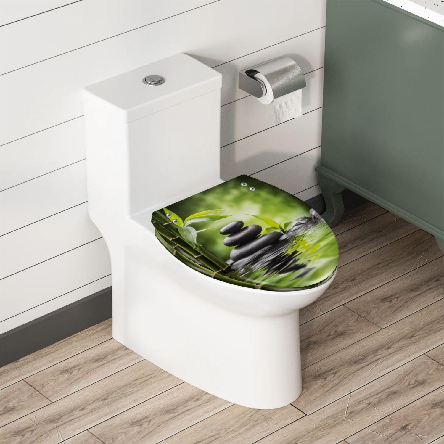 Elongated Toilet Seat zen stones bamboo Resin Toilet Seat with Quietly Close Quick Release Hinges Decorative Toilet Seat with Cover Easy to Clean and Install