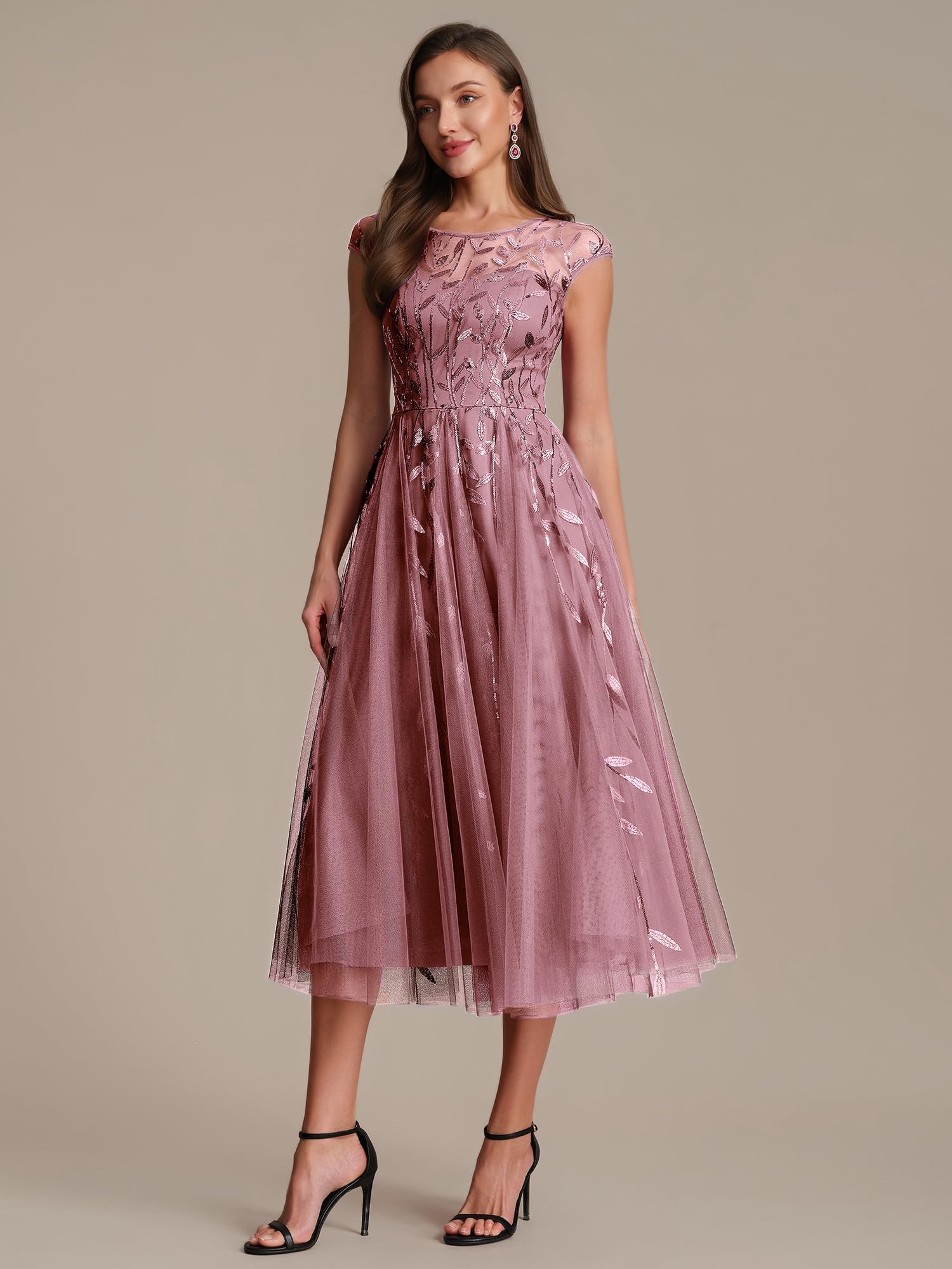 Ever-Pretty Kleid Hochzeitsgast Damen Midi Rundhalsausschnitt EG02778