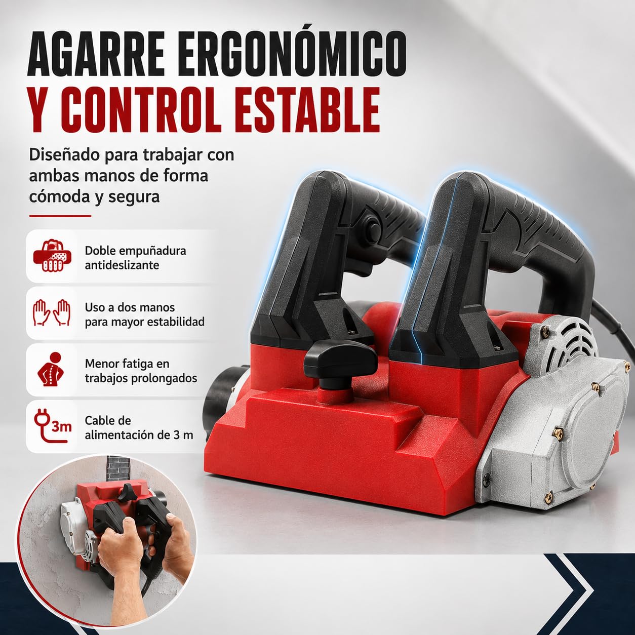 Máquina Eléctrica de Cepillado de Pared, 1680W Molino de Rodillos de Hormigón Molino de Pared Molino de Yeso 4000u/Min, Para Raspar Masilla, Cal, Pintura, Rojo