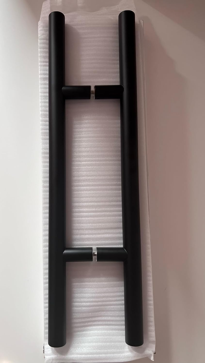 YPIN Hardware Stainless Steel Ladder Style Entry Door Pull Push Handle Shower Glass Door/Barn Door/Entrance Kitchen Interior Exterior Door (Matte Black, 24 in)