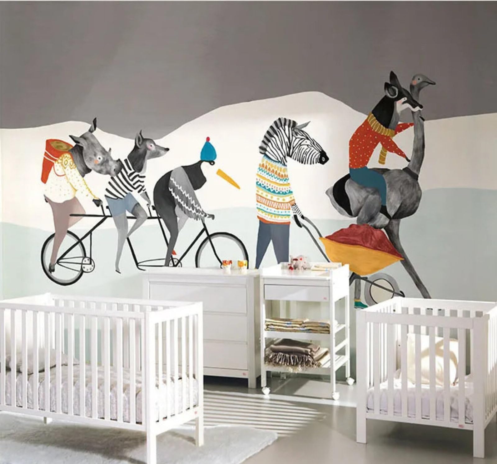Wallpaper-3D-Xlm 400Cm×280Cm(B×H) Cartoon Cute Abstract Animals Bicycle 3D Wallpaper Easy Install Feature Office Living Room Sofa Bedroom Tv Background Wall Decoration-400Cm×280Cm