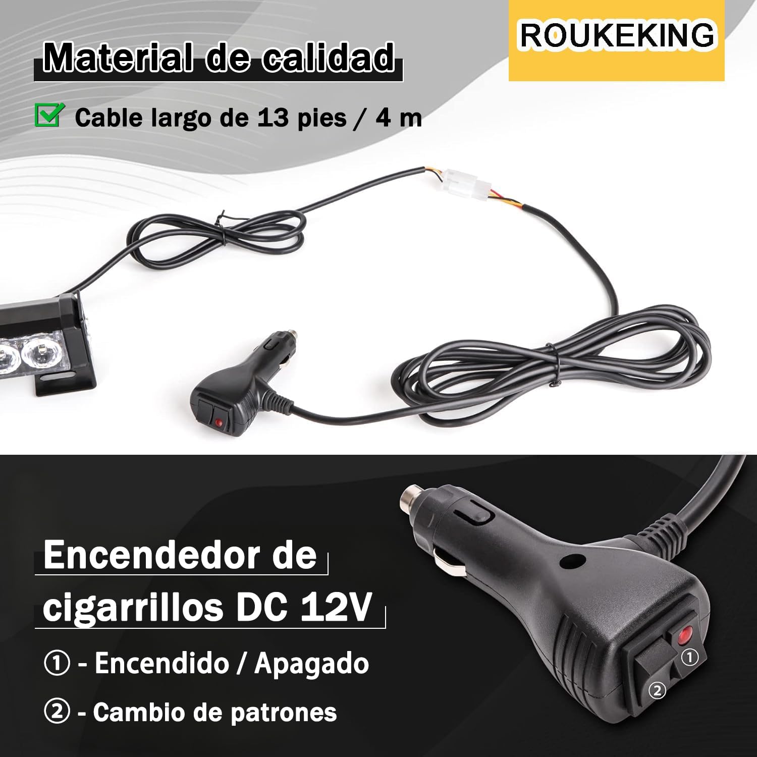 Barra LED de Emergencia Estroboscópica 12V, 35,5 Pulgadas con 32 LEDs, 13 Modos Flash, Luz de Advertencia IP65 para Coche, Camión y Vehículo de Asistencia en Carretera Ámbar Blanco
