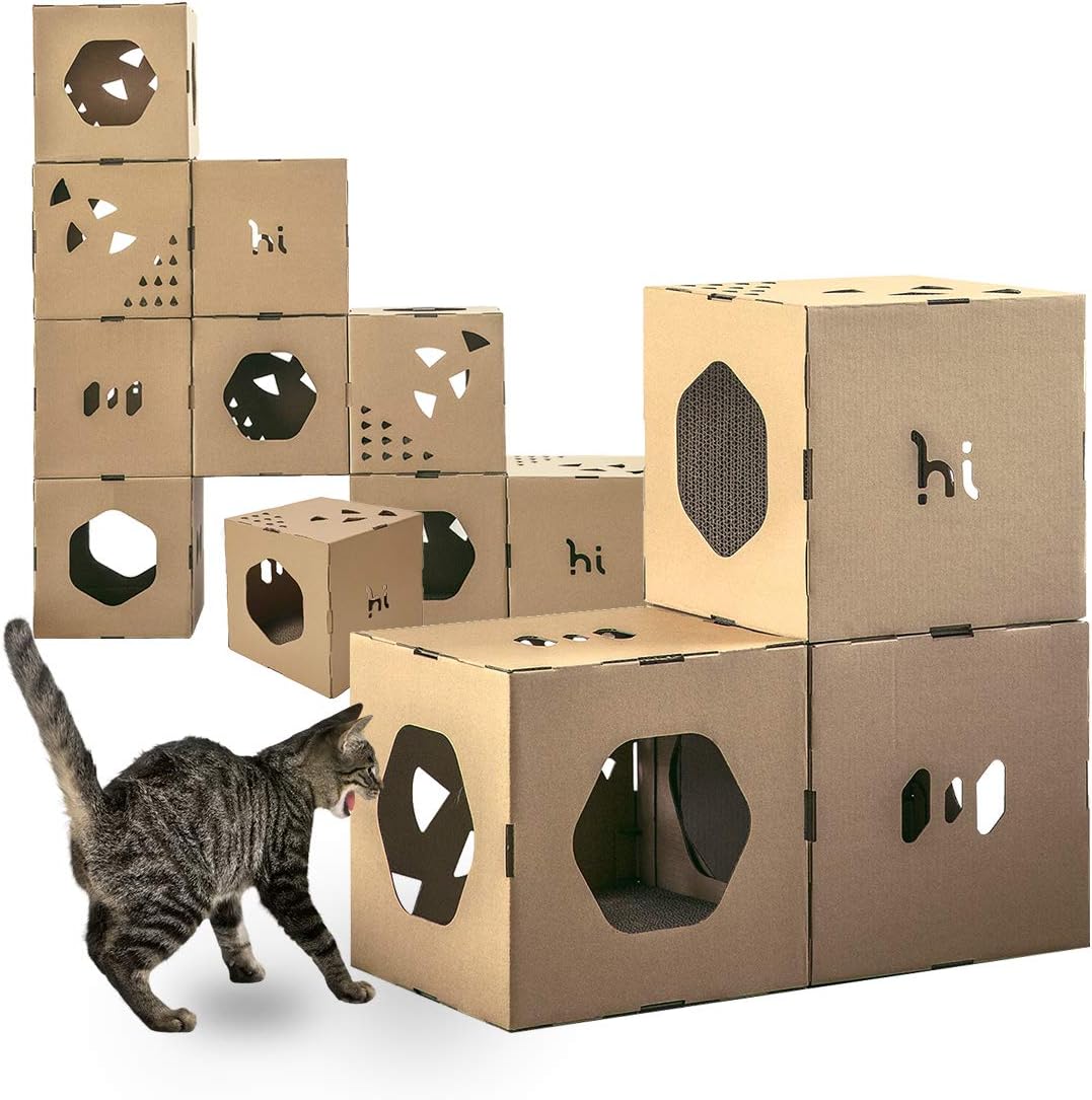 Cat Tunnel Hi Animal Modern Cat Tunnel Cubes & Modular Cat Tree - House & Condo for Cats with stickers DIY, Build Your Own Fully…
