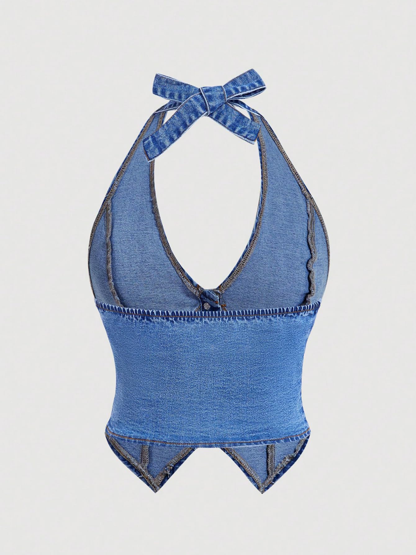 Floerns Camiseta de mezclilla con cuello halter para mujer, con botones, espalda descubierta, para fiesta