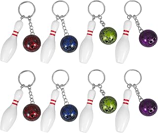 8pcs Bowling Pin Keychains Sports Keychains Handbag Charms Purse Bag Charms Sports Party Favors Red Green Blue Purple