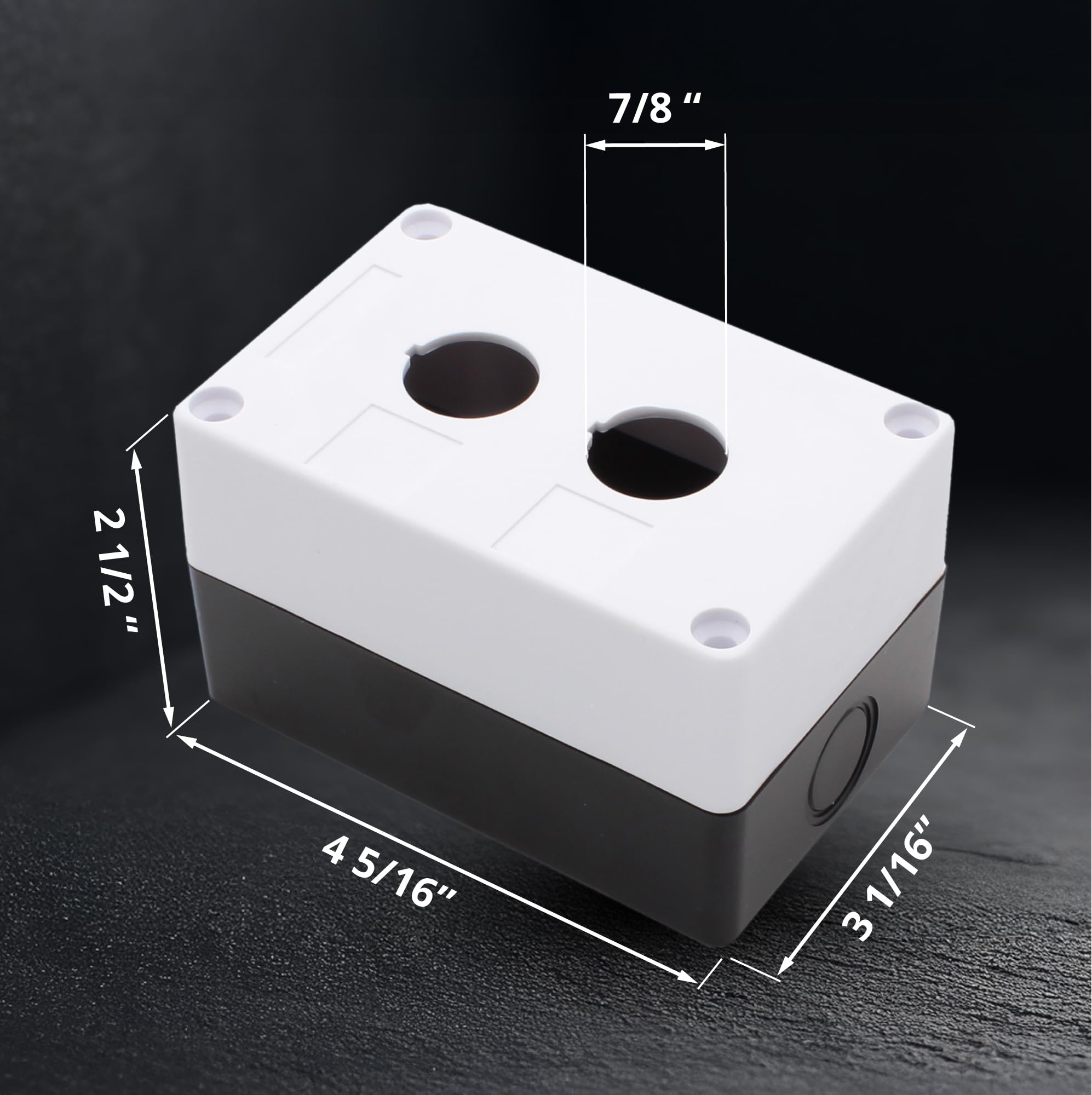 Caja de estación de control de interruptor de botón – 22 mm, doble agujero de botón, a prueba de polvo e impermeable, 1NO/1NC, material ABS, modelo JL-BX2 (blanco y negro) (paquete de 2)