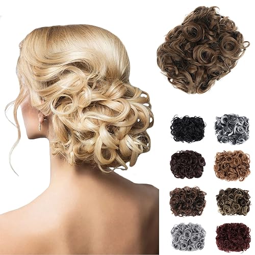 Miniatura 8 de Elaine Peines de moño desordenado, extensión de moño rizado, extensión de moño grueso, con clip, coleteros para mujer (rubio ceniza y reflejos rubio