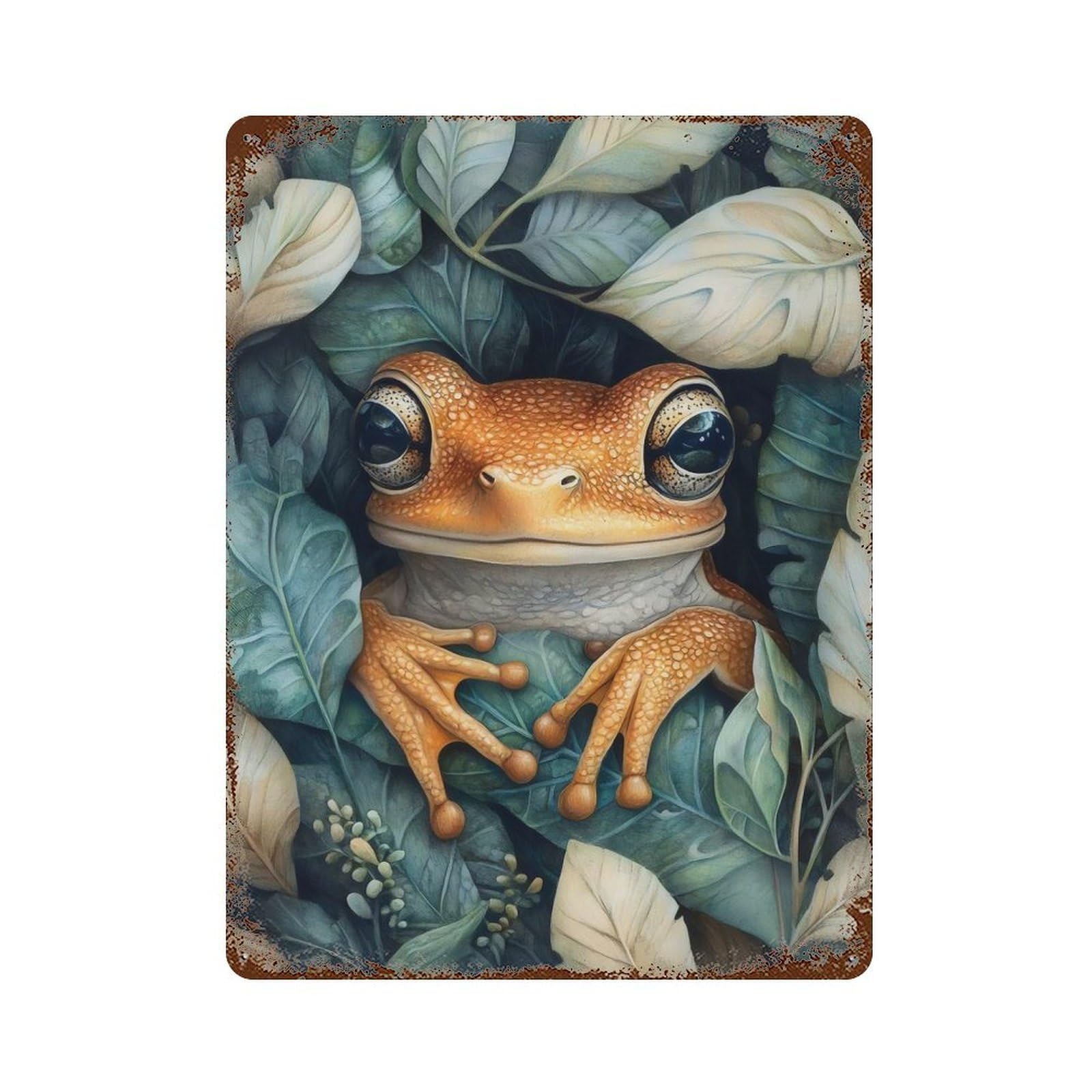 Rust Effect Frog in Leaves Vintage Rust Metal Sign 15.7"x11.8", Farmhouse Wall Decor for Farmhouse, Kitchen And Entryway Decor