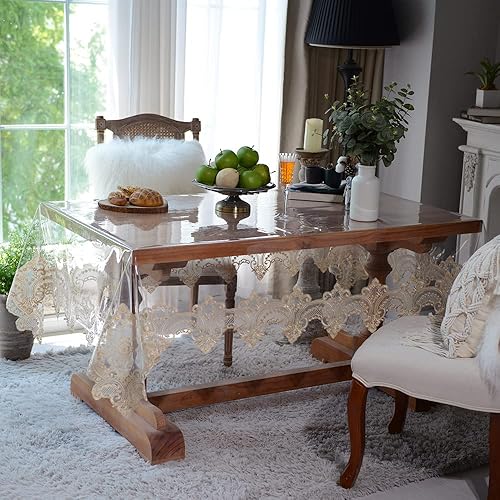 Miniatura 6 de SUTAVIA Mantel de encaje de plástico transparente, 100% a prueba de aceite, impermeable, mantel de PVC transparente, protector de mesa de vinilo