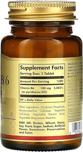 Miniatura 4 de Solgar Vitamina B6 de 100 mg, 100 tabletas – Apoya el metabolismo energético, la salud del corazón y el sistema nervioso saludable – Suplemento del