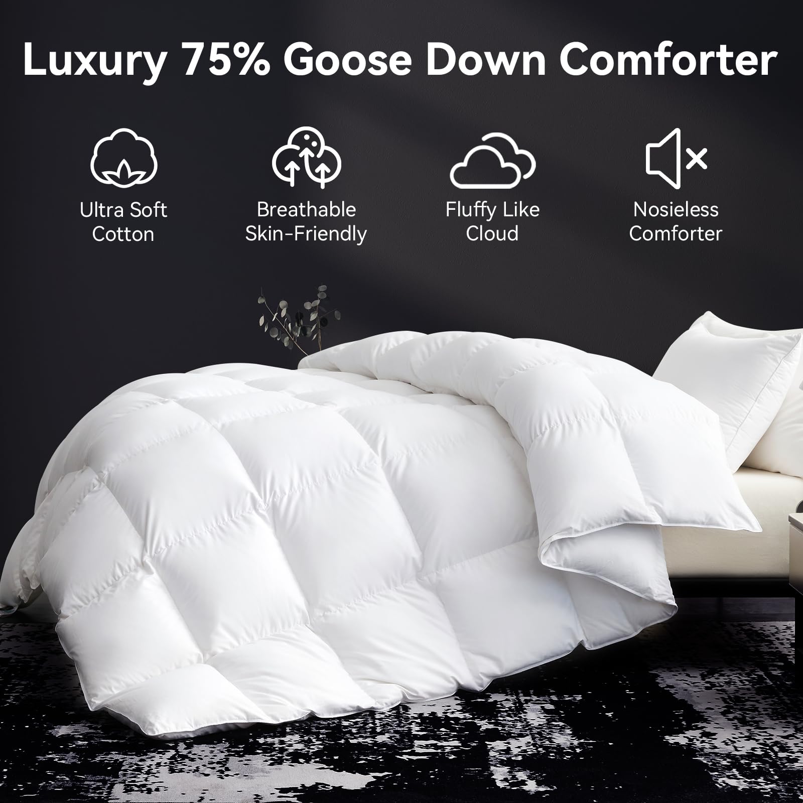 L LOVSOUL Organic 75% Goose Down Fiber Comforter Oversize Queen Size,850+FP,1200TC,Extra Fluffy,Hotel-Luxury Ultra Soft All Season White Duvet Insert with 8 Corner Tabs: Alaskan King(132x120inches) White