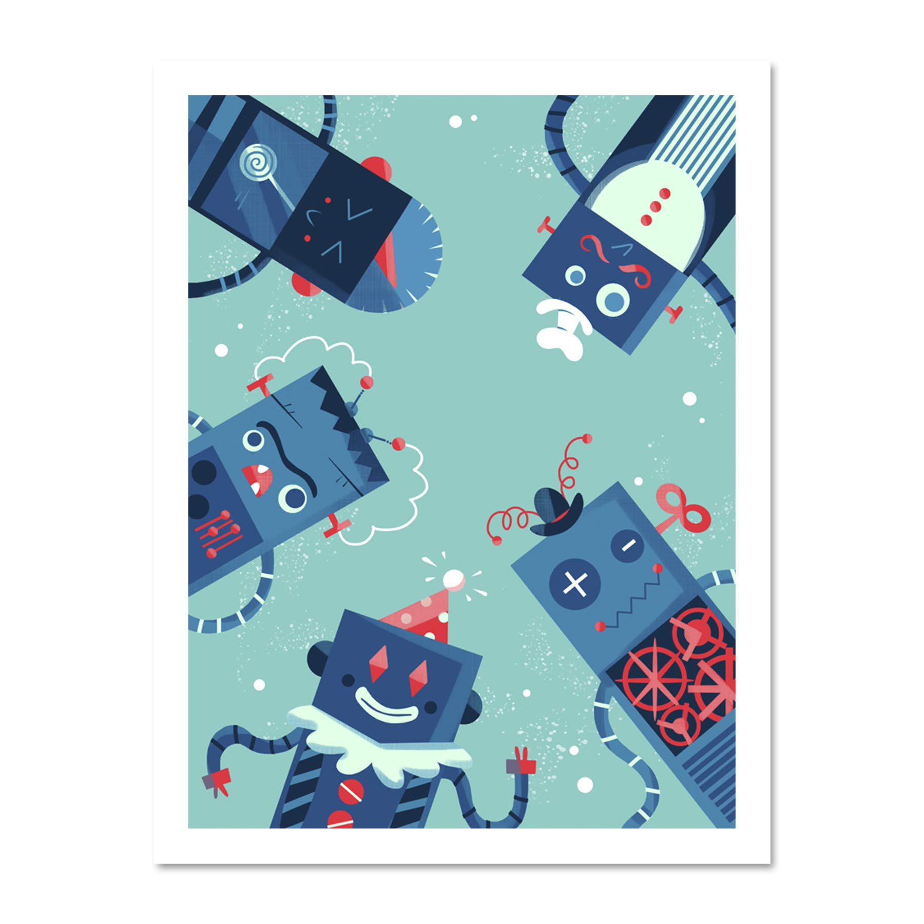 Wee Blue Coo Robot Family Large Framed Art Print Wall Poster 18x24 inch