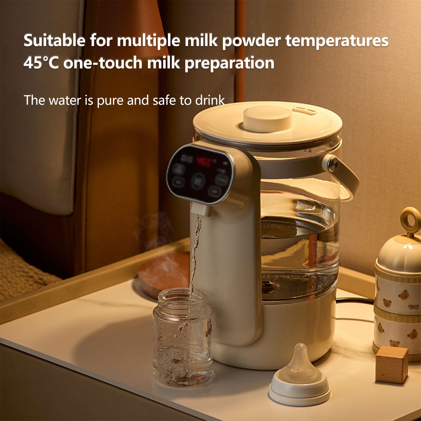 Dispensador de Agua Caliente instantánea 800W Heredora rápida Tanque de Vidrio 3L 3L Heredero Continuo y declorado Hervidor eléctrico con Control de Temperatura Adecuado para Todos los embotellados