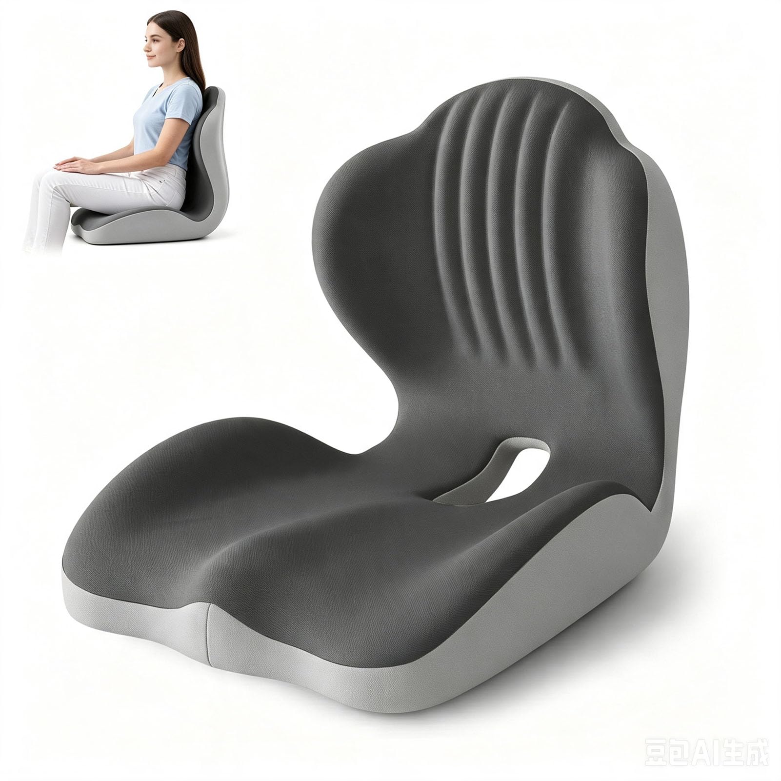 AHSBND Seat Cushion Memory Foam: Back Support Office Chair Sciatica Lumbar Support Pillow Coccyx Cushion for Tailbone Pain Gaming Car Dining (black gray)