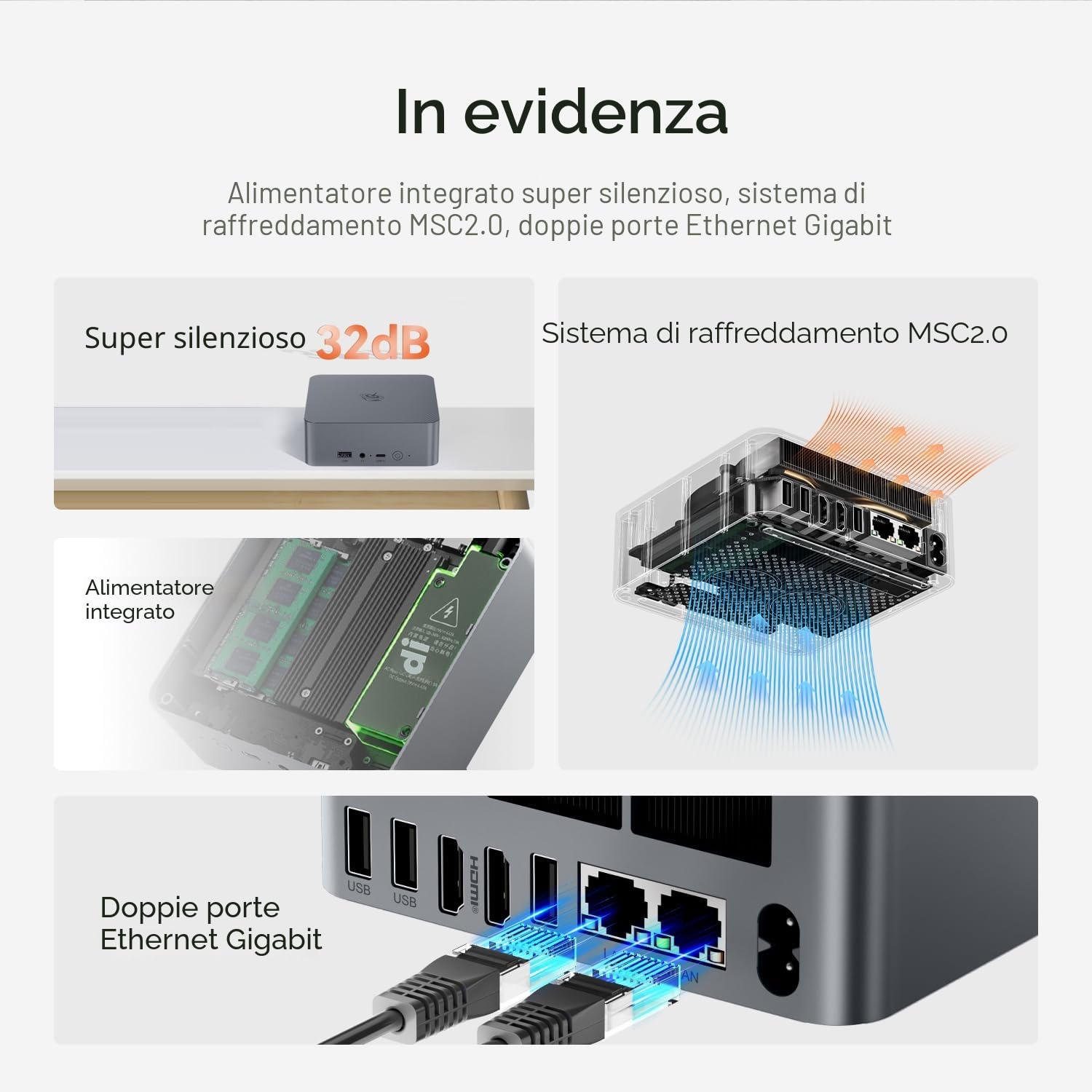 Beelink EQR5 Mini PC, AMD Ryzen 5 5500U (7nm, 6C/12T) fino a 4.0 GHz, Mini Computer 16GB DDR4 RAM 480GB PCIe SSD, Micro PC 4K @60Hz Display, Mini Gaming PC W11 WiFi6 BT5.2