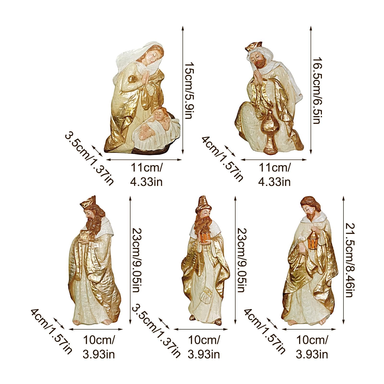 Set Scena Della Natività 5 Pezzi Statuina Della Sacra Famiglia In Resina | Statuine Religiose Per Il Natale Le Feste La Casa La Chiesa Il Tavolo La Scrivania La Mensola Lo Scaffale Il