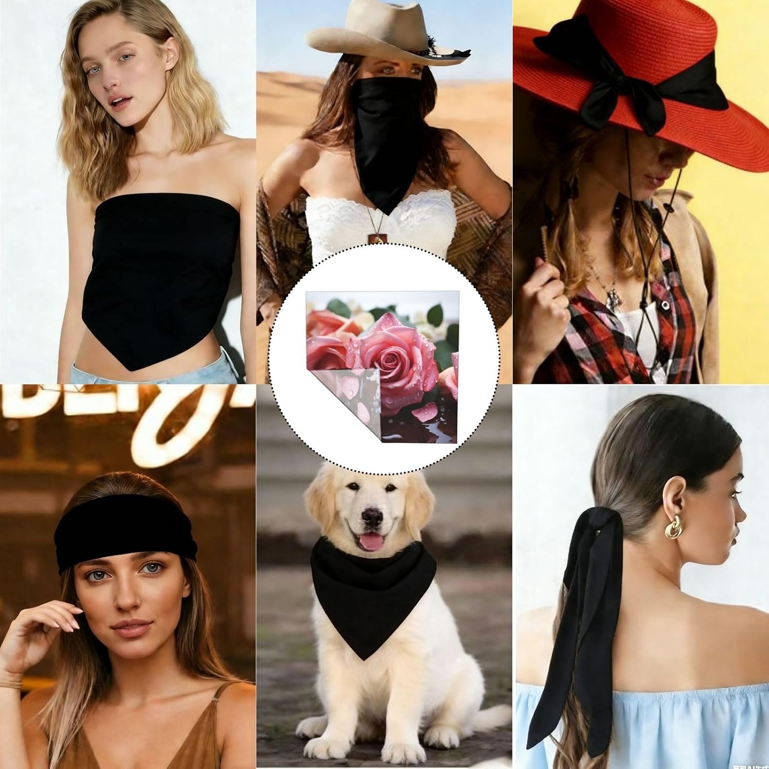 Cooling Bandanas for Men Women Square Hair Scarf 22" x 22" Novelty Headband Love Rose Flower Petal Neckerchief