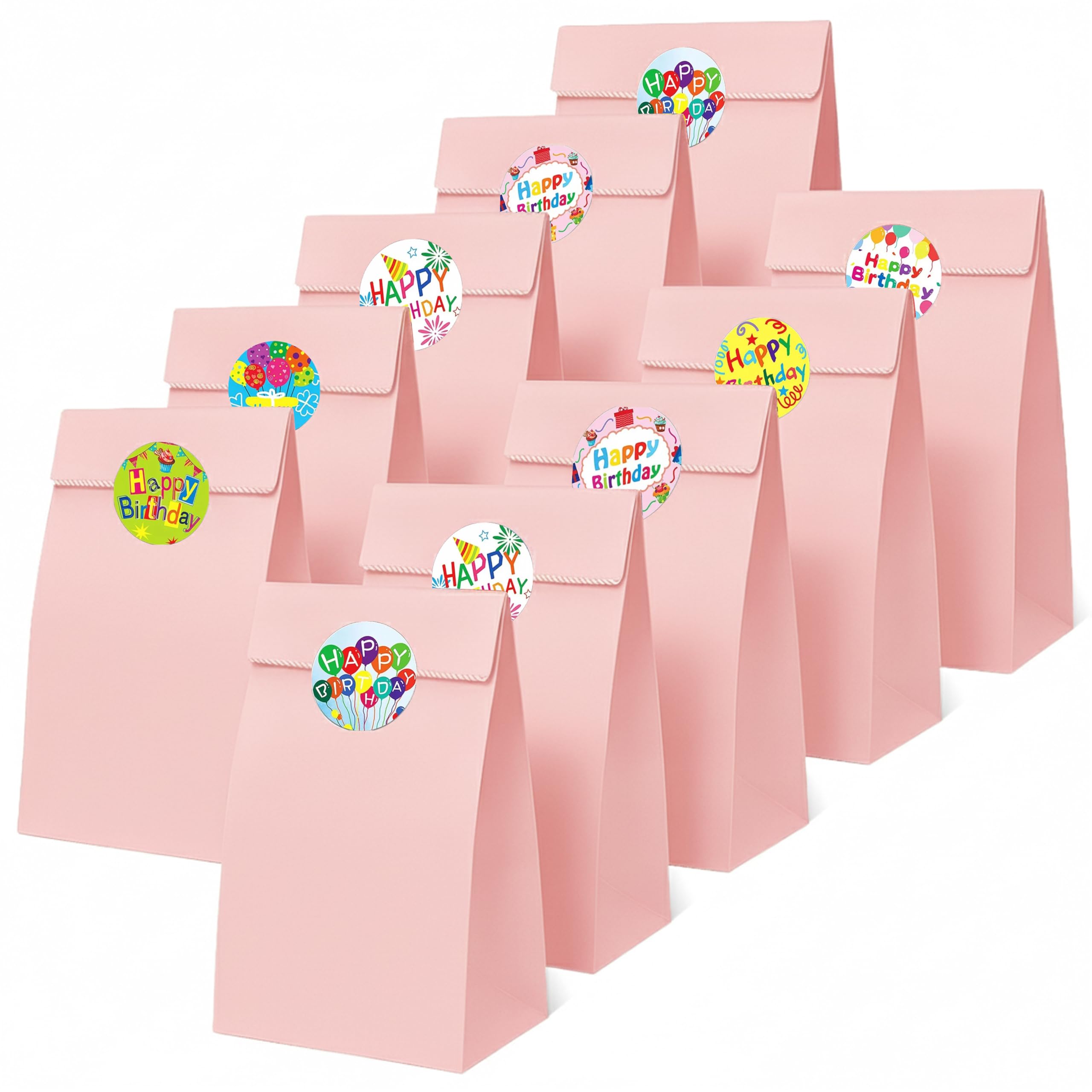 Thepaperbagstore 15 Baby Pink Paper Party Bags with Happy Birthday Stickers