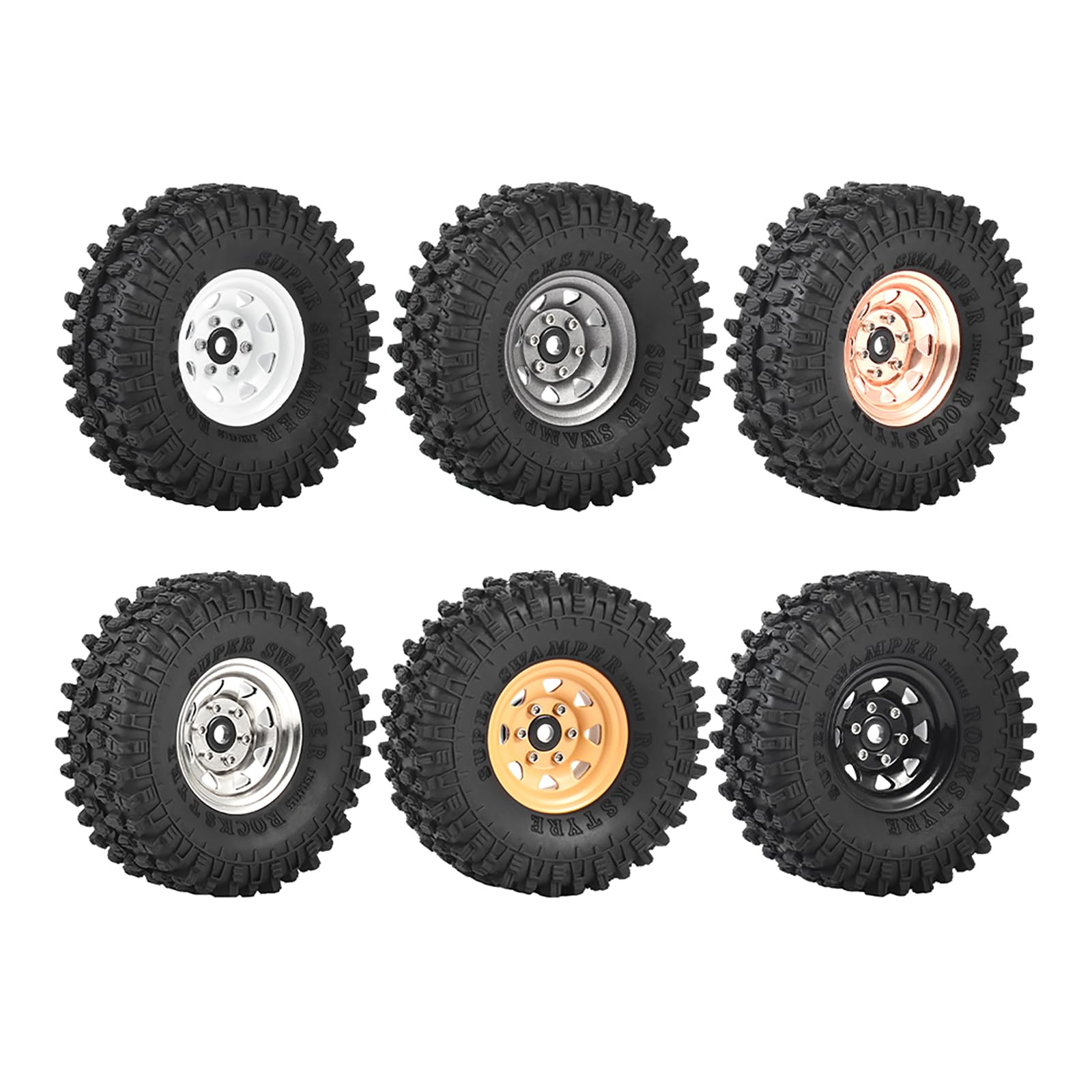 KINGCOO 4Stück 1,55 Zoll RC Metall Beadlock Felgen Räder mit 95mm Alle Terrain Gummireifen Set für 1/10 RC Crawler Auto für Tamiya Axial D90 TF2 CC01 LC70 LC80 Upgrade Teil (8Löcher Bronze)