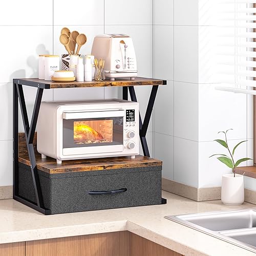 Miniatura 6 de aboxoo Soporte de impresora para escritorio con cajón de almacenamiento, escritorio de 2 niveles o estante debajo del escritorio, organizador de