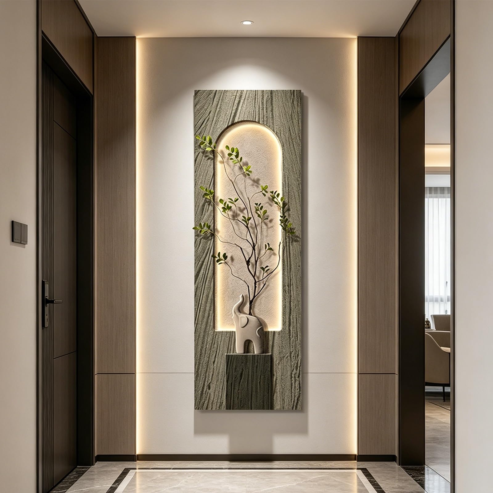 PGZMDTWI Modern 3D Sandstone Wall Art with Dimmable LED Lighting, Textured Relief Sculpture for Living Room Foyer Entrance(E,50 * 150CM 9.7 * 59.1IN)