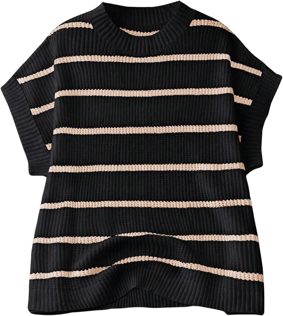 Verdusa Women's Plus Size Short Sleeve Sweater Vest Top Striped Oversized Sweater Vests