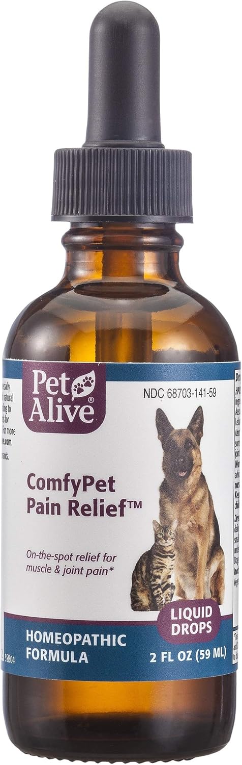 PetAlive ComfyPet Pain Relief – Natural Homeopathic Formula for Minor Aches and Pains in Dogs and Cats – Temporarily Reduces Minor Discomfort in The Muscles and Joints – 59 mL PetAlive ComfyPet Pain Relief – Natural Homeopathic Formula for Minor Aches and Pains in Dogs and Cats – Temporarily Reduces Minor Discomfort in The Muscles and Joints – 59 mL