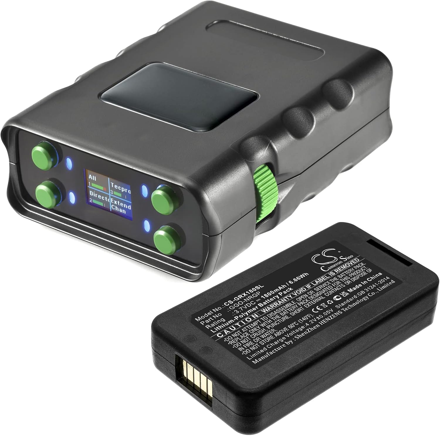 Cameron Sino Battery for Green-GO WBPX Wireless Beltpack PN:Green-GO GGO-NRGP 1800mAh / 6.66Wh