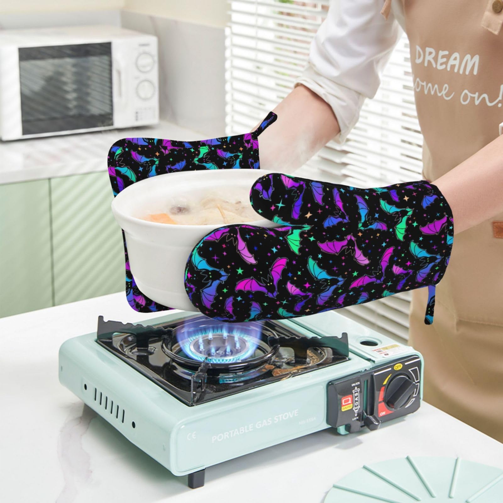 Cool Bats Stars - Guanti da forno e presine, 4 pezzi