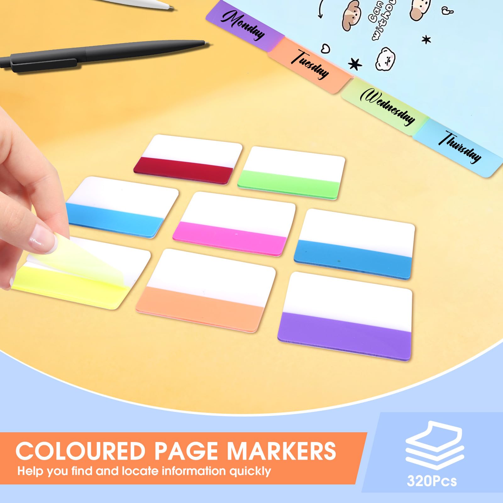 320 Pcs Page Markers Writable & Repositionable Coloured Tabs for Annotating Books 2 inch Sticky Index Notes Tabs Book Tabs for Pages Book Markers Document Flags - Image 3