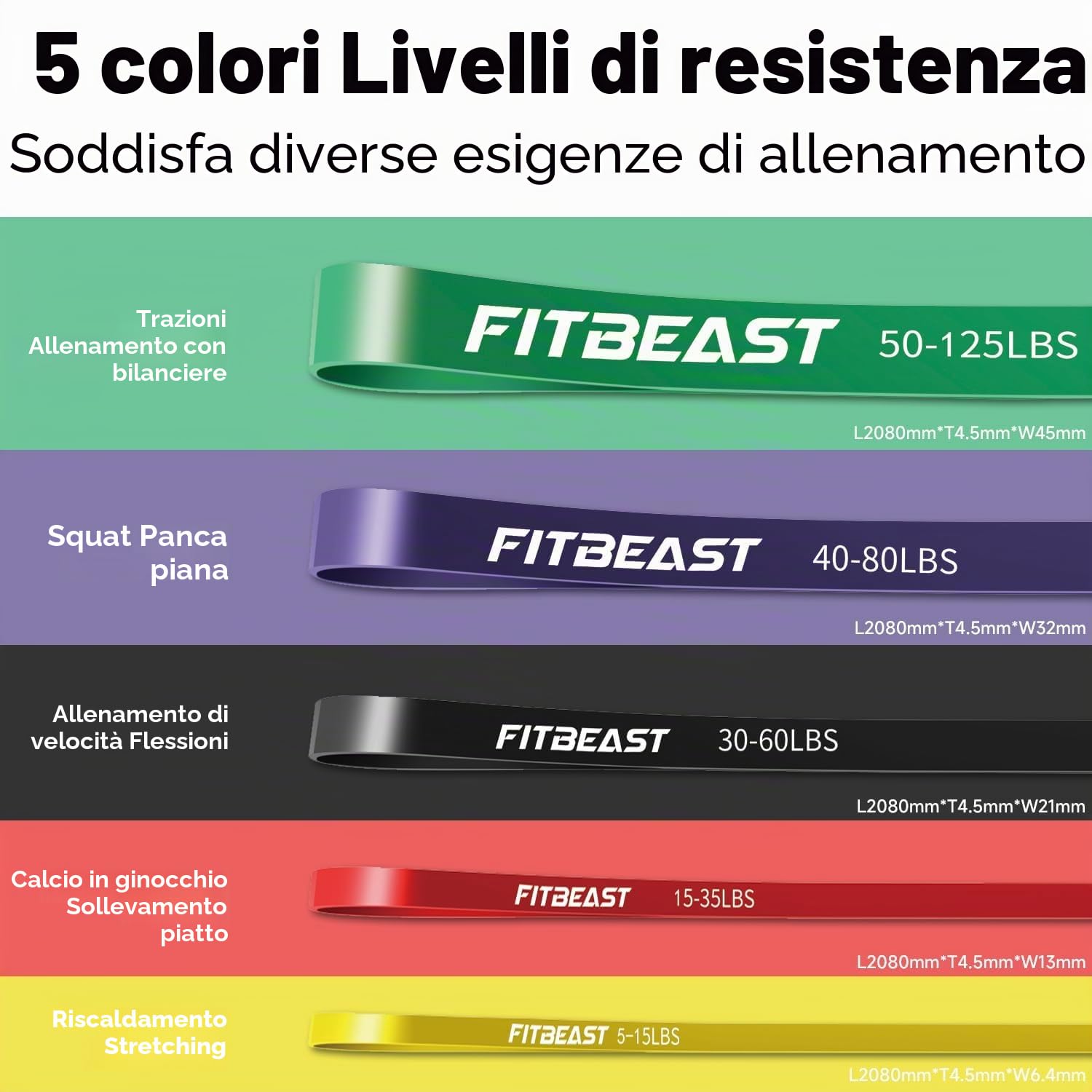 FitBeast Bande di Resistenza Pull Up Assist Band Set, Fasce di Allenamento per Powerlifting, Tonificazione Muscolare, CrossFit, Yoga, Allenamento di Forza