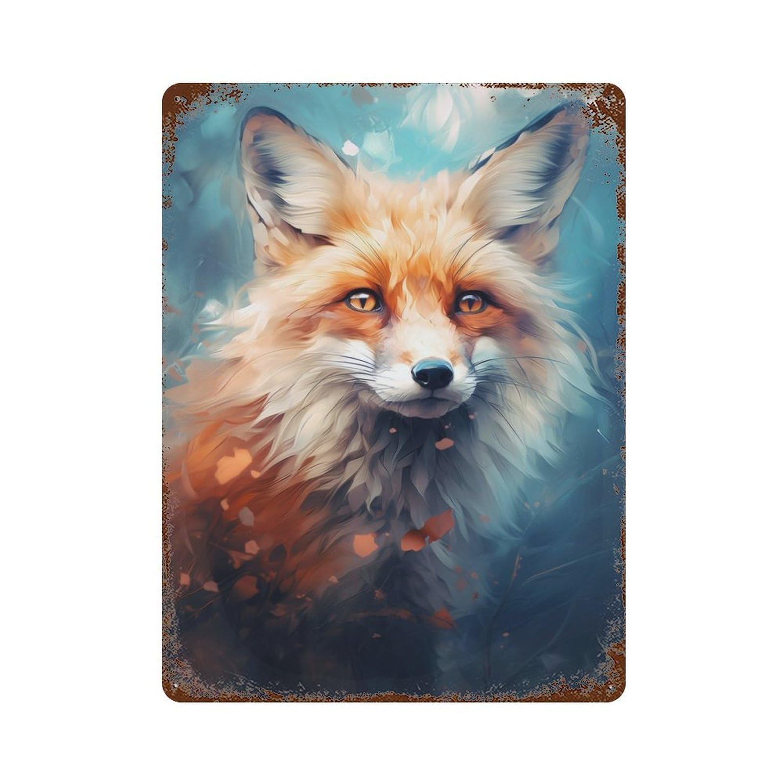 Fox In Forest Rusty Metal Tin Sign 15.7"x11.8", for Basement, Hobby Room And Garage Decor, Retro Wall Decor