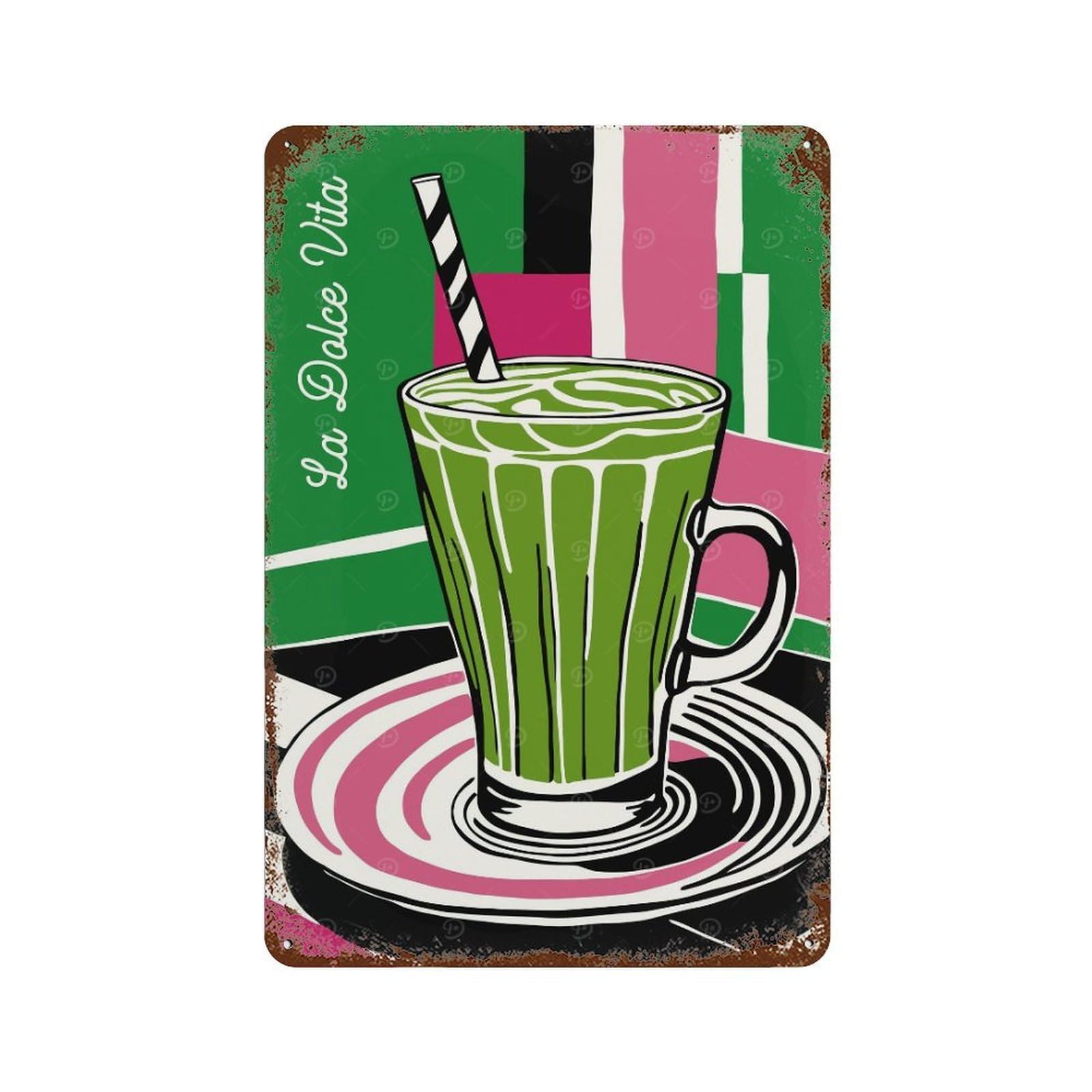 Matcha Latte Drink 11.8"x7.9" Retro Metal Sign, Old School Wall Decor for Office, Studio And Wall Decor