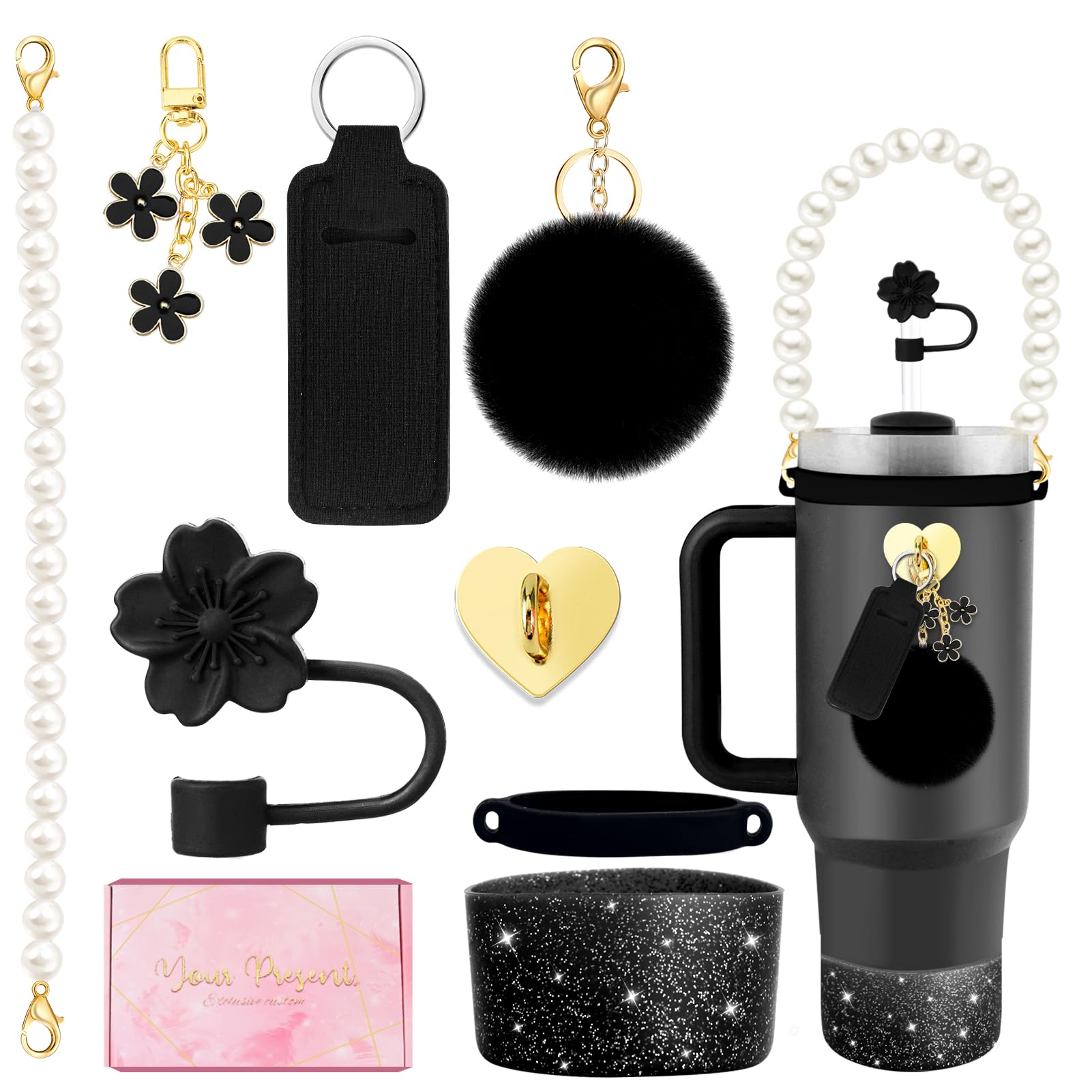 Lestp Accessories Set for Stanley Cup Water Bottle Holder Strap Straw Cover Cap for Stanley Cup Charms Boot Flower Tumbler 30oz 40oz Accessories Cute