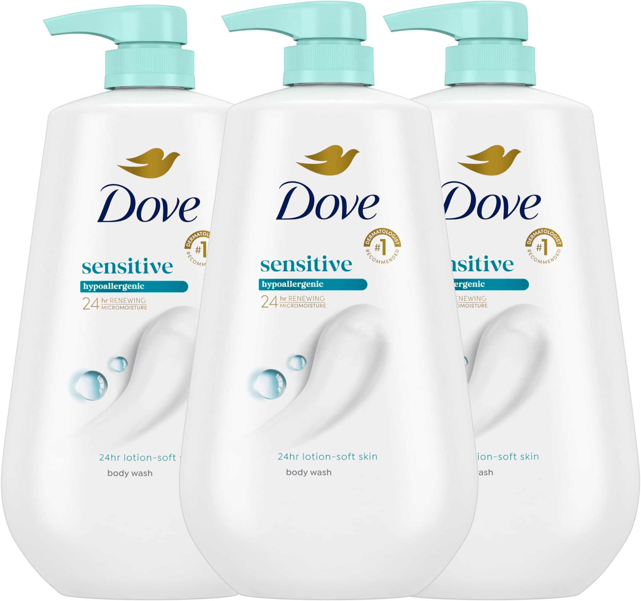 Body Wash 3 Count Sensitive Skin For 24hr Lotion-Soft Skin Moisturizing Skin Cleanser Gentle Hypoallergenic Formula with No Sulfates No Parabens