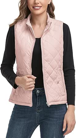 LONGKING 2023 Upgraded, Women's Outwear Vest With One Inner Pocket - Stand Collar Lightweight Zip Quilted Vest for Women...
