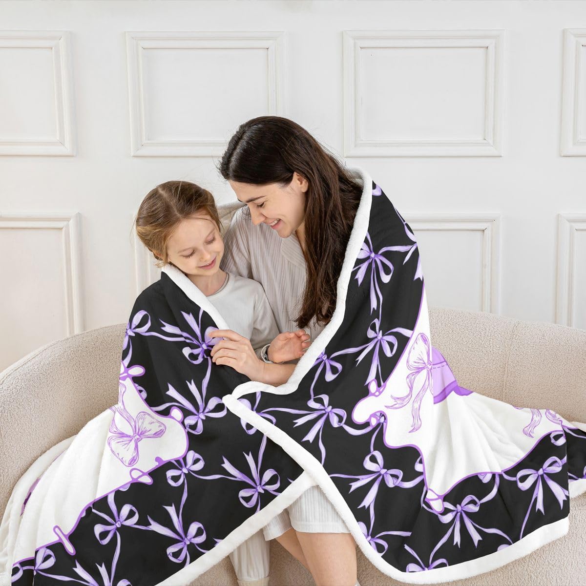 Erosebridal Purple Bow Western Blanket Twin 60x80 Rustic Farmhouse Sherpa Blanket for Bed Sofa Chair Cowboy Cowgirl Southwest Bedroom Decor Coquette Bows Ribbon Fuzzy Plush Throw