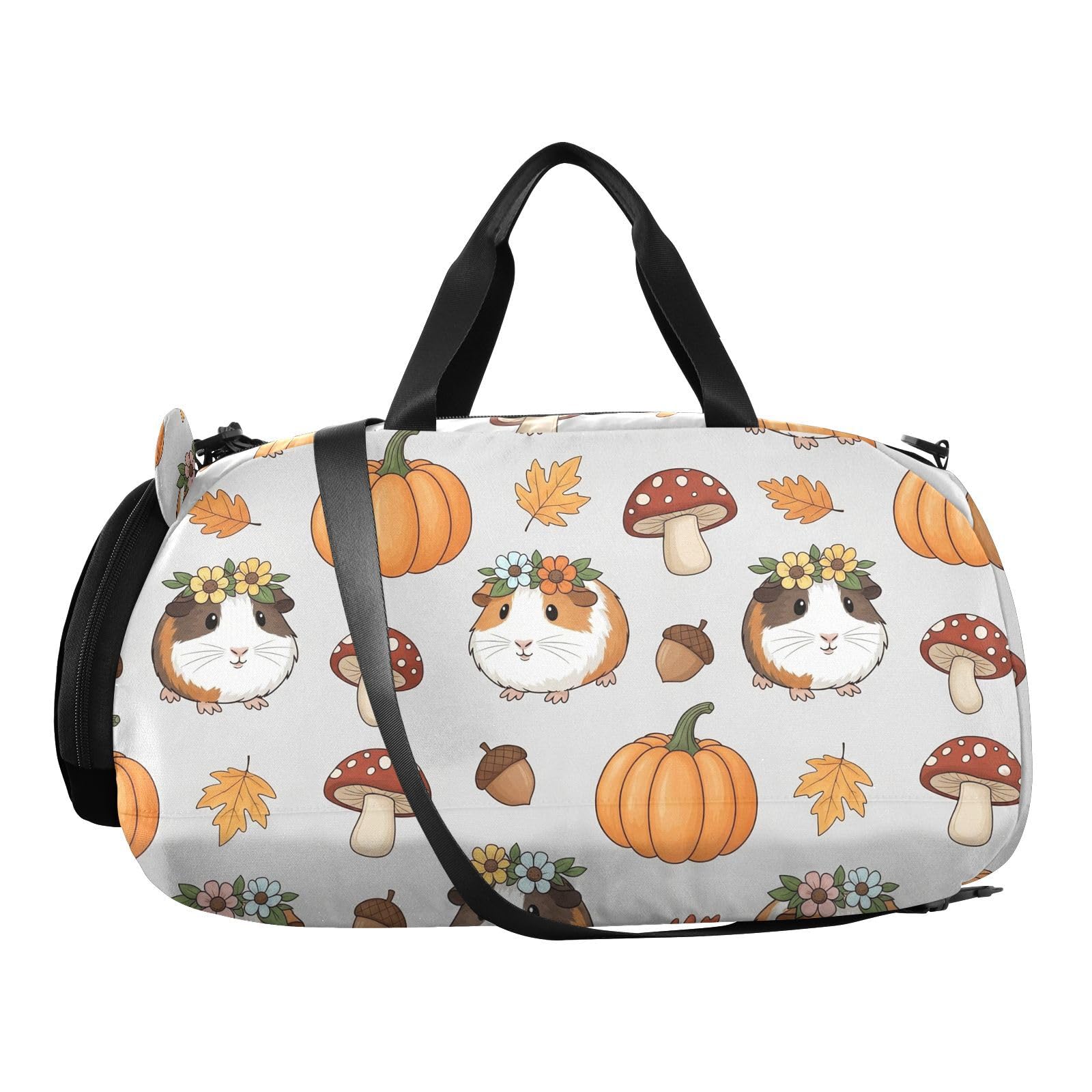 Guinea Pigs Floral Autumn Kids Overnight Travel Duffel Bag Sport Gym Bag for Boys Girls with Shoe Compartment, Carry On Weekender Luggage Bag for Dance Swim Yoga