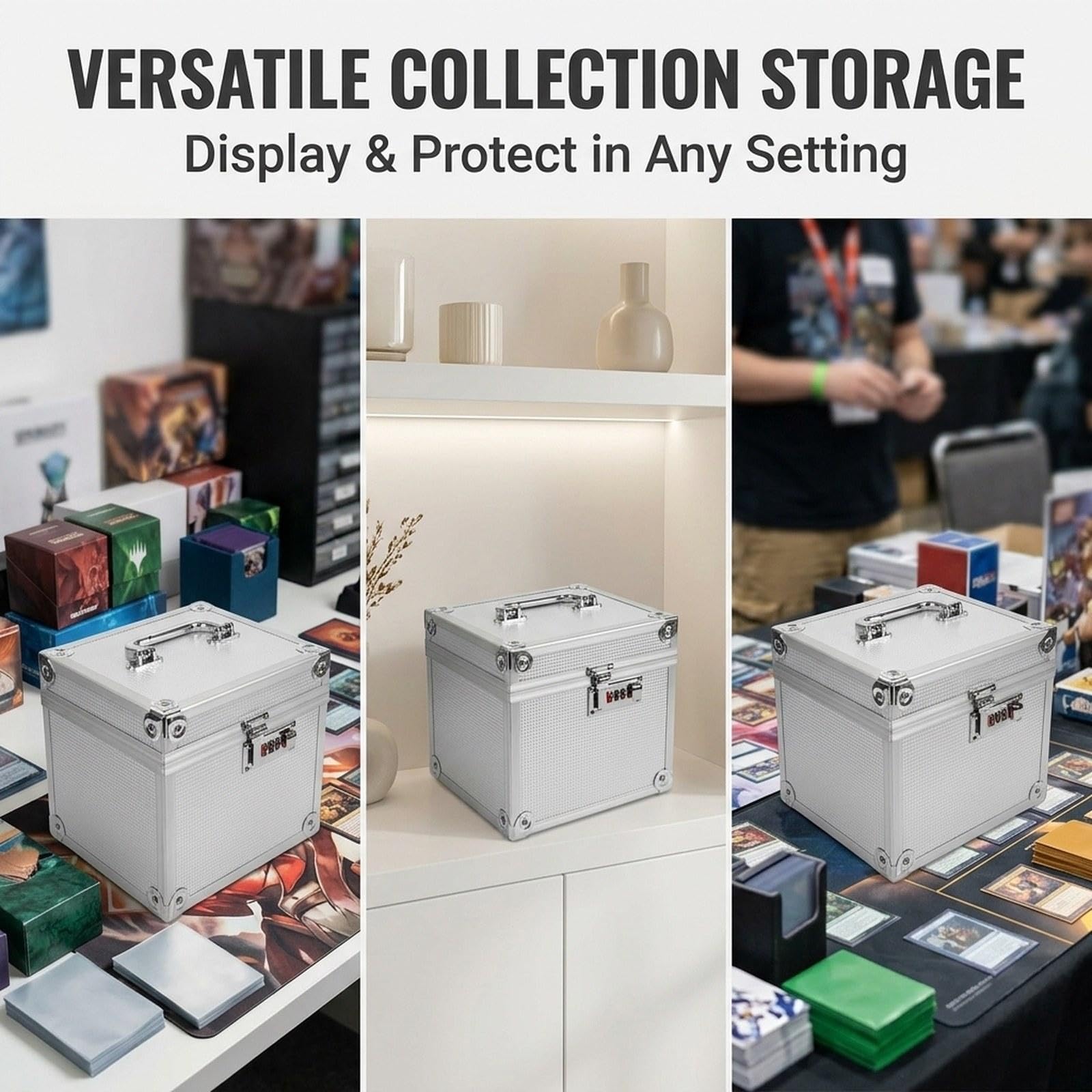 Gralara Custodia per Carte Collezionabili, Scatola Porta Carte Collezionabili, Protezione Portatile, Organizer per Carte da Gioco, Porta Carte da Baseball, Argento