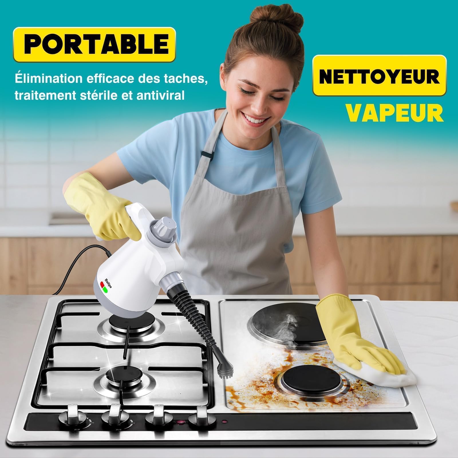 Nettoyeur Vapeur Portatif 1050W, Nettoyage Haute Température – 100% Sans Chimie Désinfection, Appareil Multifonction pour Cuisine, Salle de Bain, Voiture, Sols et Tissus