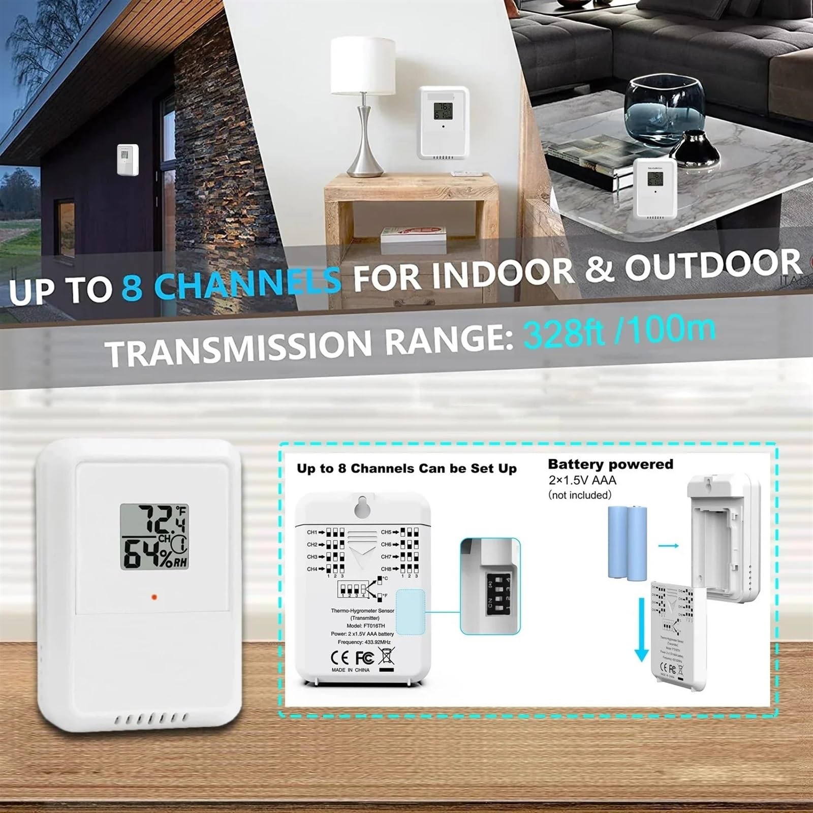 0320 Stazioni meteorologiche wireless Ampio display da 10 pollici Termoigrometro for interni ed esterni Pluviometro Velocità del vento Supporti a 8 canali