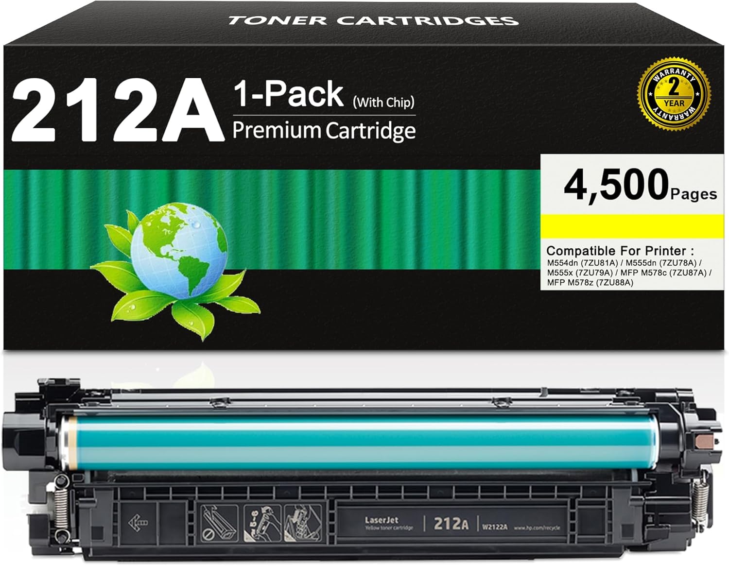 LUMSON 212A Yellow Toner Cartridges 1 Pack with Chip Replacement for 212A W2122A Color Enterprise MFP M578c M578z M554dn M555dn M555x M578dn M578f M555 M554 M578 Printer