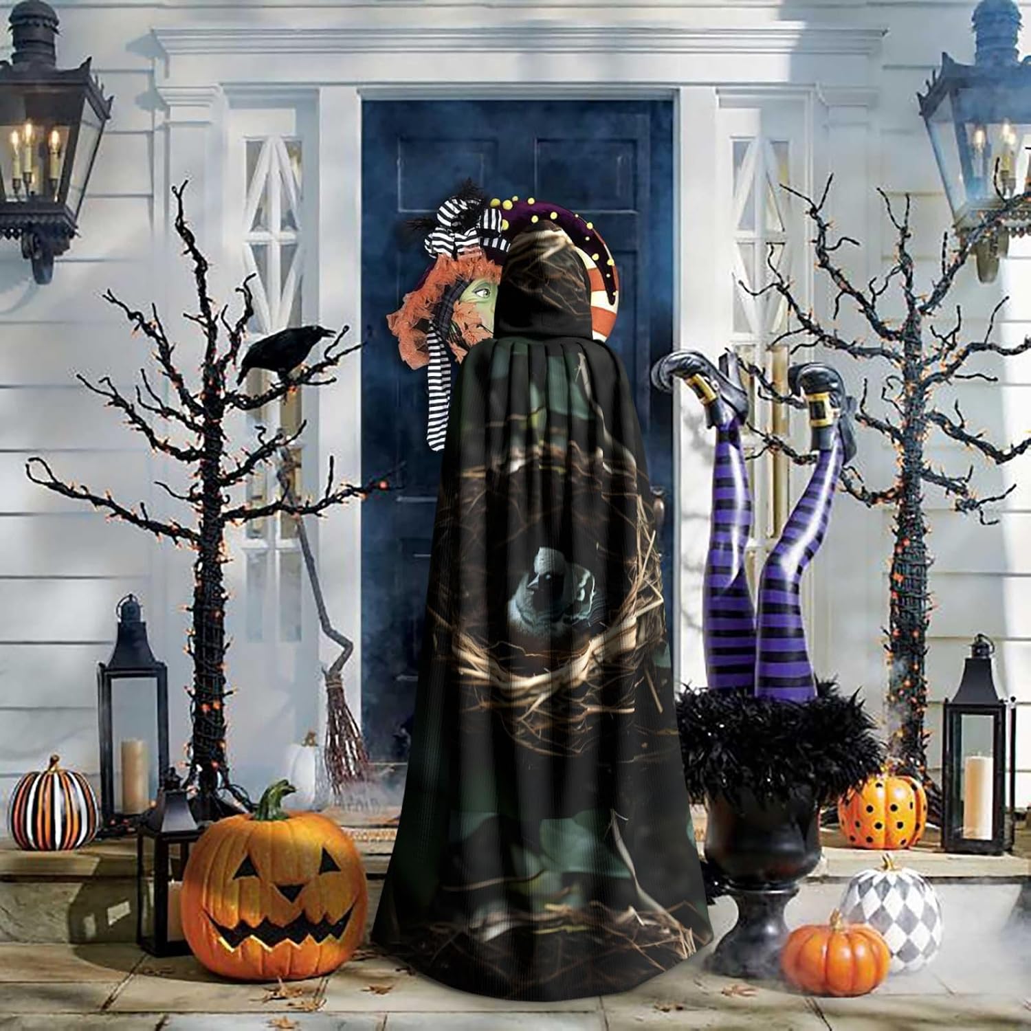 Little Bird Nest Men Women Halloween Role Play Party Decoration Hooded Poncho Black
