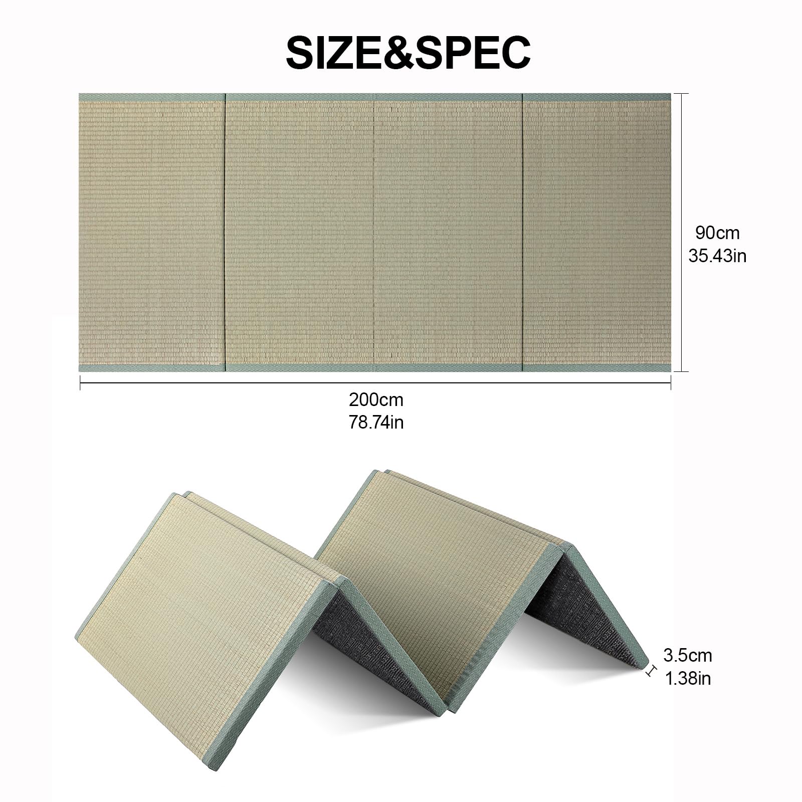 Tatami Matelas Japonais Naturel Jonc Herbe (Non Teint), Tatami Pliant en Rotin, Tapis de Sol Igusa Pliable Couchage, Futon Japonais Matelas Méditation Yoga Zen, 90×200×3.5cm