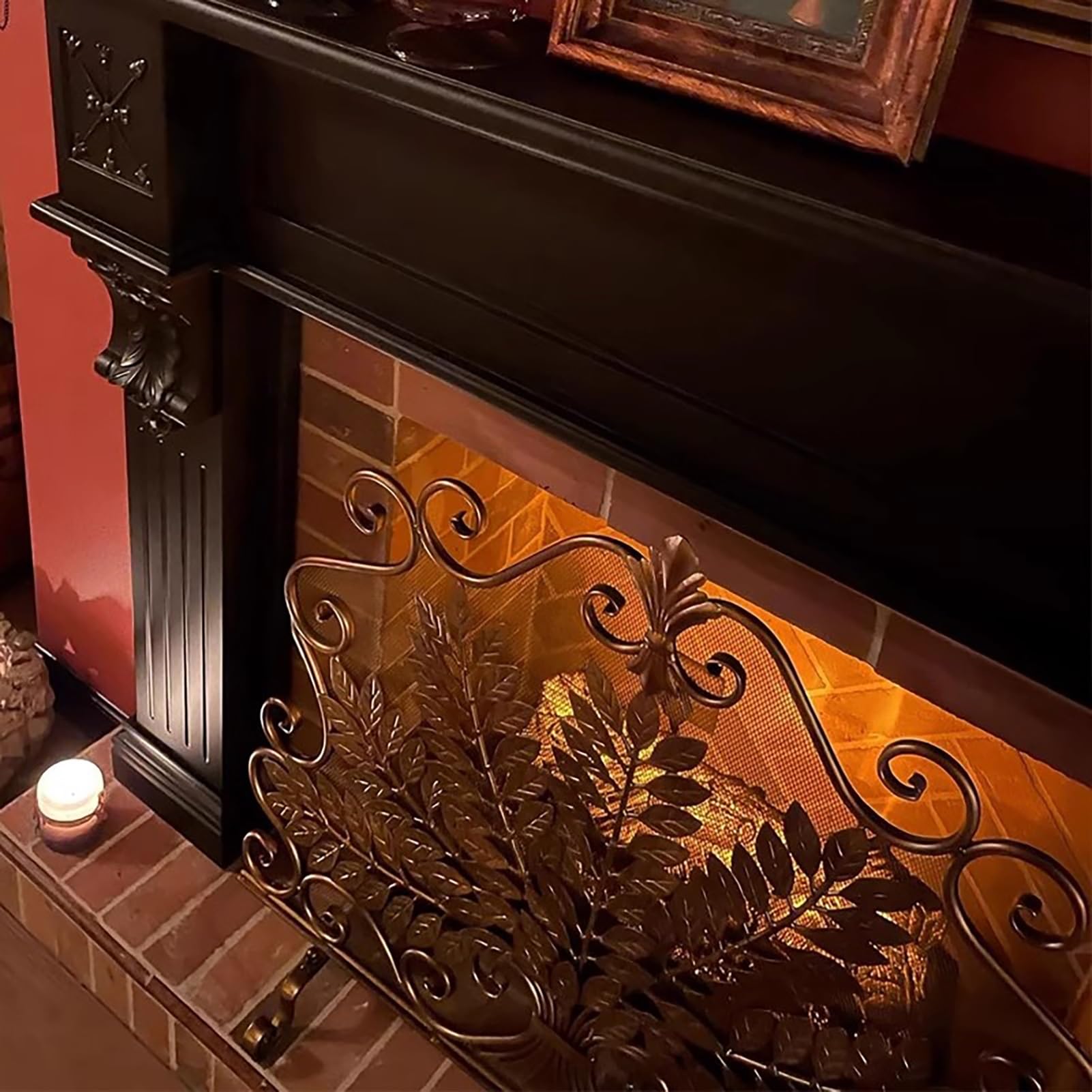 Salvachispas Chimenea Mamparas para Chimenea Independientes de Un Panel, Cubierta Decorativa para Puerta de Protección de Estufa con Pie de Apoyo, Panel de Red de Protección para Chimenea Pequeña