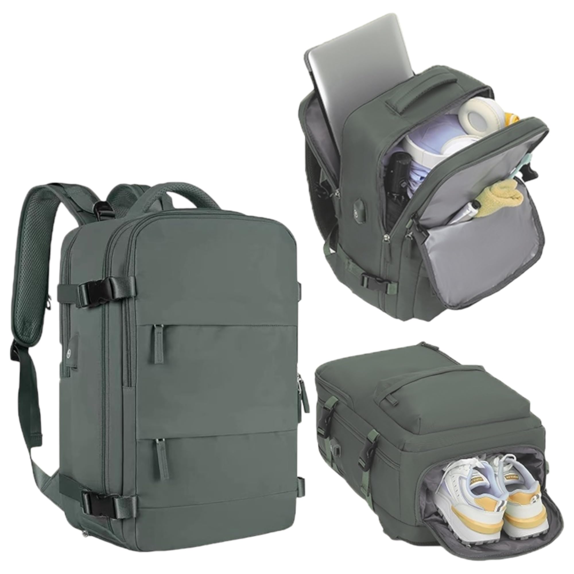 Mochila de Viaje Grande Resistente al Agua con Compartimento para Zapatos, Puerto USB y Antirrobo